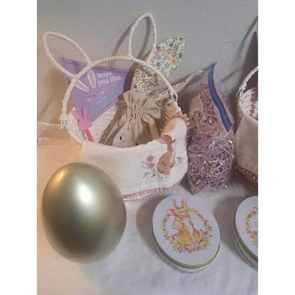 🐣 Easter Basket Set of 2 Bunny Baskets 🐰🥚 Eggs Grass Ready to Gift All NEW